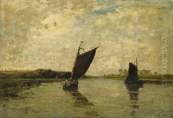 Boating On The River Oil Painting by Nathaniel Hone the Younger