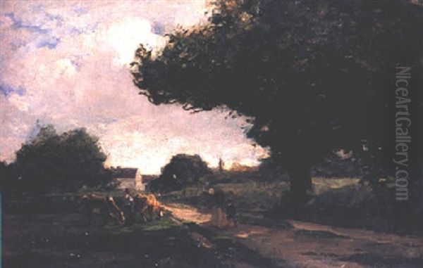 The Road To Burron, Landscape With Cattle, Roadway And Tree Oil Painting by Nathaniel Hone the Younger