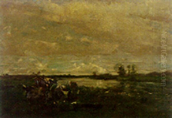 Cattle By A River Oil Painting by Nathaniel Hone the Younger