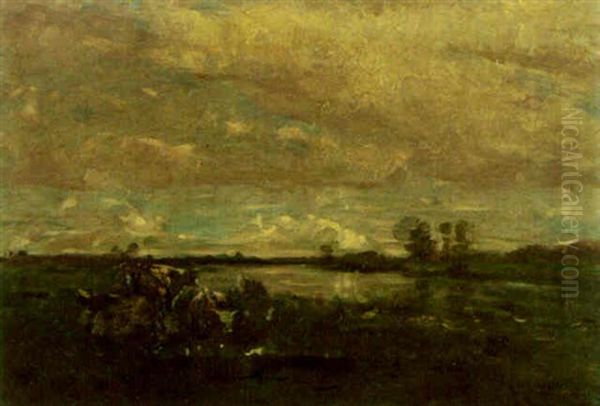 Cattle By A River Oil Painting by Nathaniel Hone the Younger