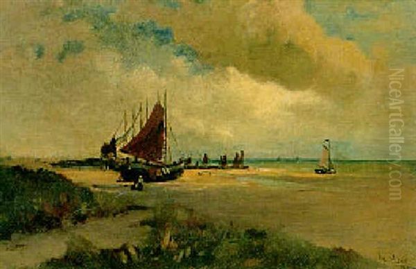 Boats On The Shore, Malahide Oil Painting by Nathaniel Hone the Younger