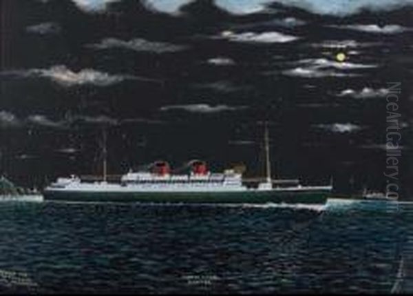 Tasman Liner, Awatea. Passing The S.s. Tamahine Off Pencarrow Oil Painting by Frank Barnes