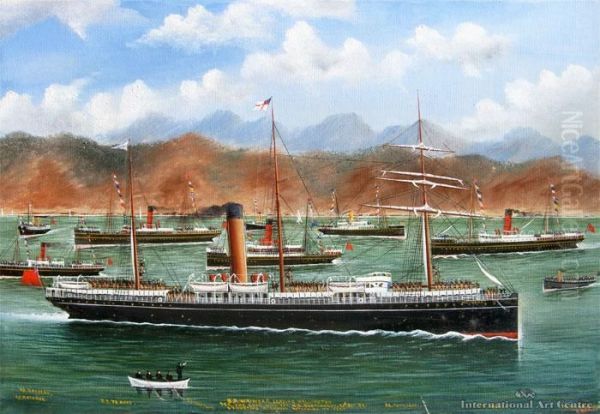 S.s. Waiwera Leaving Wellington For The Cape With The N.z Contingent 24 October 1899. Escorting Steamers Returning To Port Oil Painting by Frank Barnes