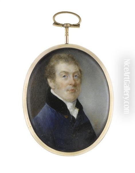 A Portrait Miniature Of A Gentleman Oil Painting by Horace Hone