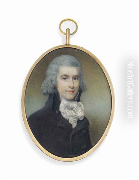 A Young Gentleman, In Dark Coat, Knotted White Cravat Oil Painting by Horace Hone