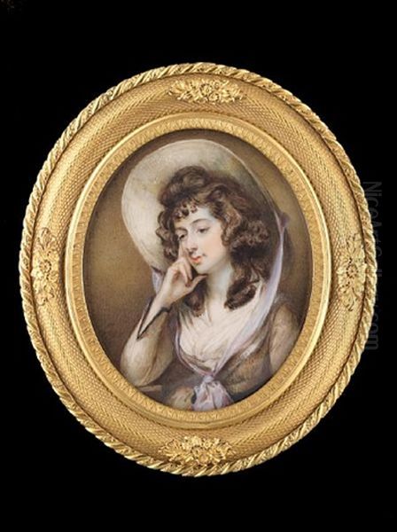 Sarah Siddons Wearing Light Brown Dress With Darker Trimming At The Cuff, Dark Brown Sash, White Fichu Oil Painting by Horace Hone