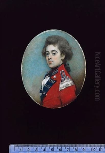 Colonel George Northcoate, Wearing Scarlet Coatee, With Blue Facings And Silver Lace, A Silver Bullion Epaulette With Blue Ground On His Left Shoulder, Indicating Field Rank Oil Painting by Horace Hone