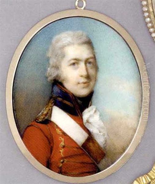 Joseph Hone, In Red Coat With Gold Loops And Gold-bordered Blue Collar, Epaulette And White Cross-belt With Gold Plate, Frilled Cravat And Black Stock, Powdered Hair Oil Painting by Horace Hone