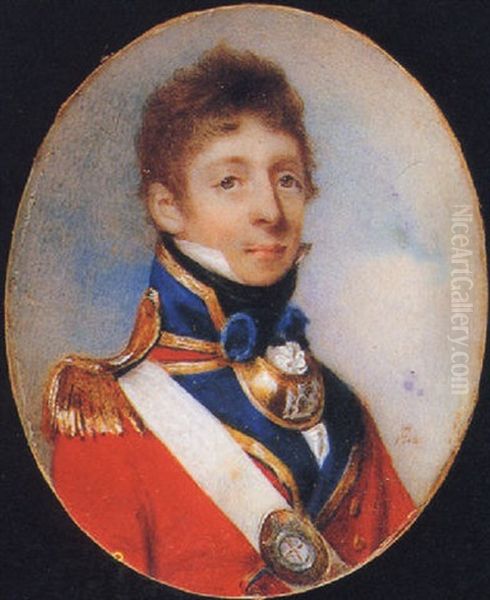 The Honorable William-gorges Crofton Of The Coldstream Guards, In Scarlet Coat With Blue Facings, White Shoulder Belt With Regimental Belt-plate Oil Painting by Horace Hone