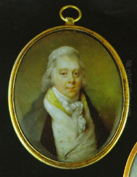 A Gentleman, In Brown Coat, White Waistcoat With Checked Yellow Collar And Tied White Cravat Oil Painting by Horace Hone