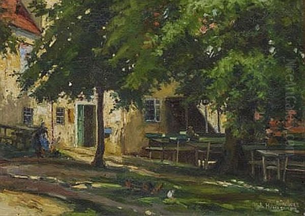 Sommerlicher Biergarten Oil Painting by Rela Hoenigsmann