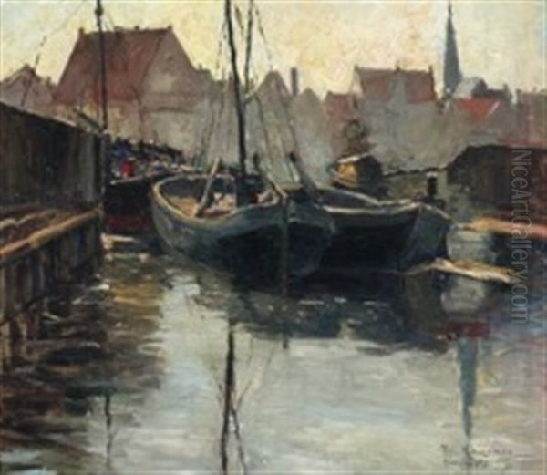 Die Alte Werft In Emden Oil Painting by Rela Hoenigsmann