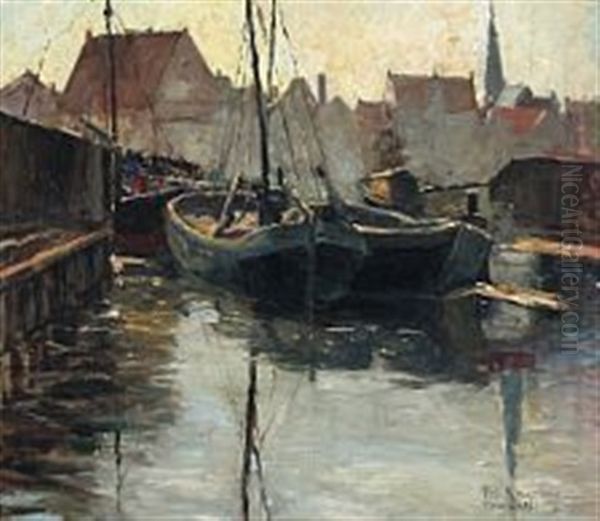 Die Alte Werft In Emden Oil Painting by Rela Hoenigsmann