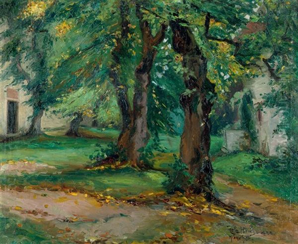 Herbstliche Baume Im Garten Oil Painting by Rela Hoenigsmann