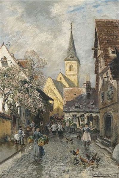 Prozession In Einem Elsassischen Dorf Oil Painting by Rela Hoenigsmann