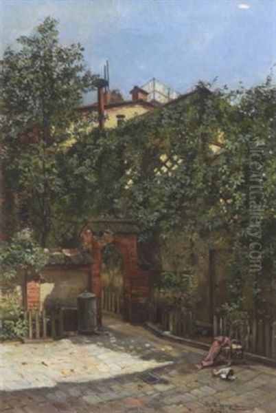 Sommerlicher Innenhof Oil Painting by Rela Hoenigsmann