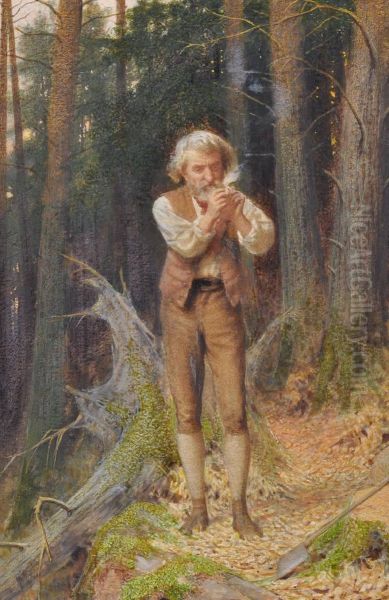 Woodcutter At Rest Oil Painting by James Barnes