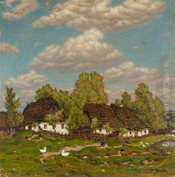 Hutten Am Teich Oil Painting by Jan Honsa