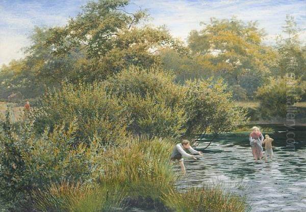 Crossing The Stream Oil Painting by James Barnes