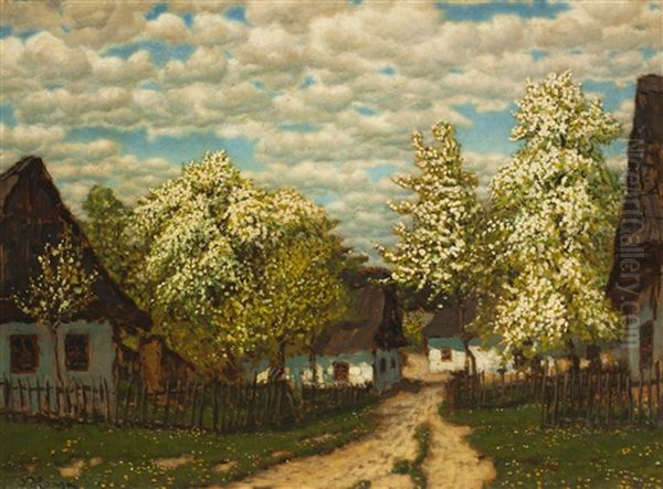 Fruhling Im Dorf (ujezd U Chocne) Oil Painting by Jan Honsa