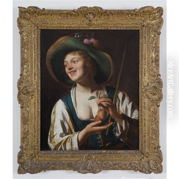 Shepherdess Holding Apples Oil Painting by Gerrit Van Honthorst