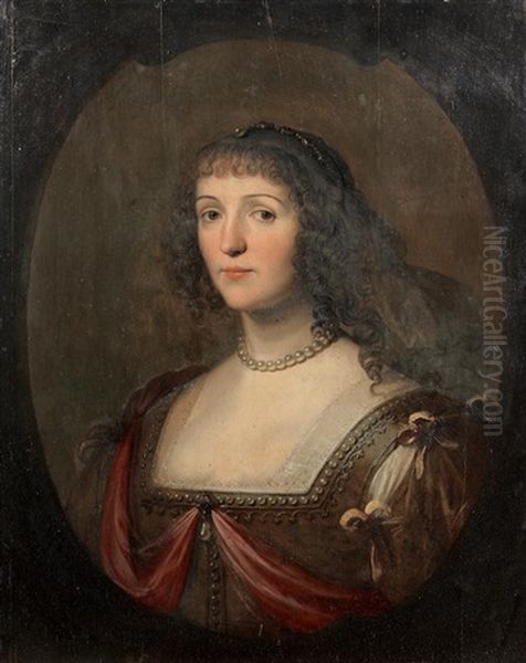 Portrait Of A Lady, Bust-length, In A Brown And Red Dress Oil Painting by Gerrit Van Honthorst