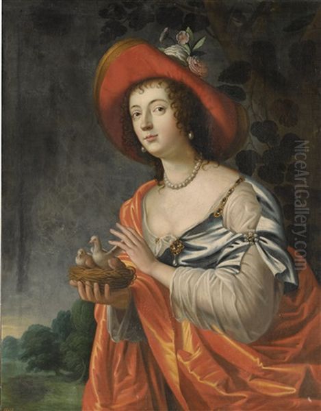 A Shepherdess Holding A Nest Of Doves Oil Painting by Gerrit Van Honthorst