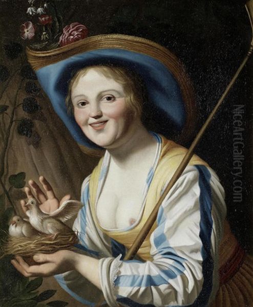 Portrait Of A Shepherdess With A Bird Nest Oil Painting by Gerrit Van Honthorst