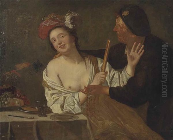 A Man Propositioning A Woman In An Interior by Gerrit Van Honthorst