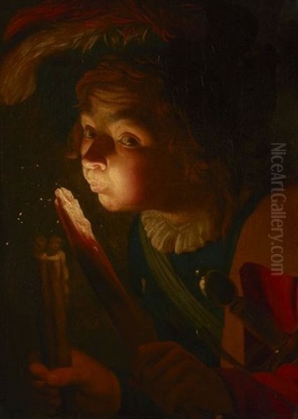 Enfant Soufflant Sur Un Tison Oil Painting by Gerrit Van Honthorst