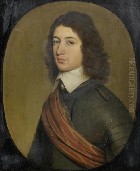 Portrait Of A Gentleman, Traditionally Identified As Sir Harry Vane The Younger, Half-length, In Armour With A Red Sash Oil Painting by Gerrit Van Honthorst