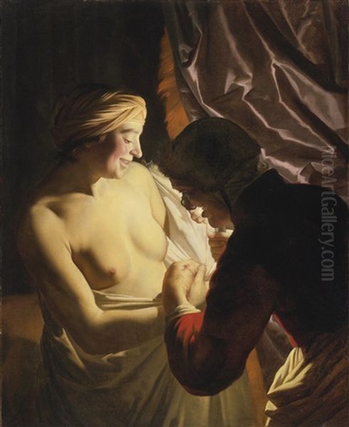 The Flea Hunt Oil Painting by Gerrit Van Honthorst