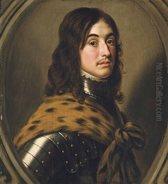 Portrait Of Prince Maurice Of The Palatinate (1620-1652), Count Palatine Of The Rhine, Half-length, In Armour, In A Feigned Oval Oil Painting by Gerrit Van Honthorst