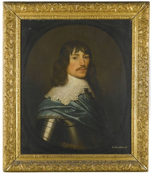 Portrait Of A Gentleman, Head And Shoulders, With A Blue Sash Around His Armour Oil Painting by Gerrit Van Honthorst