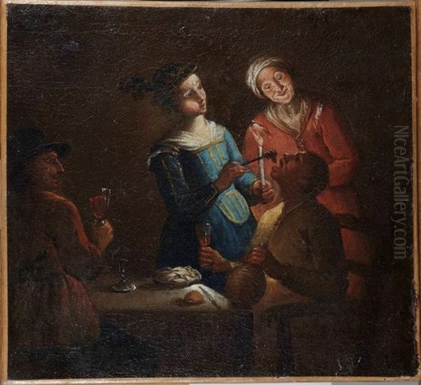 Scene D'interieur A La Bougie Oil Painting by Gerrit Van Honthorst