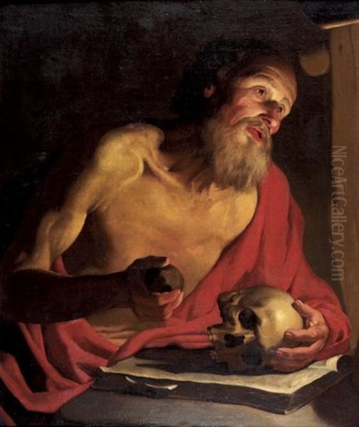 Saint Jerome En Meditation by Gerrit Van Honthorst