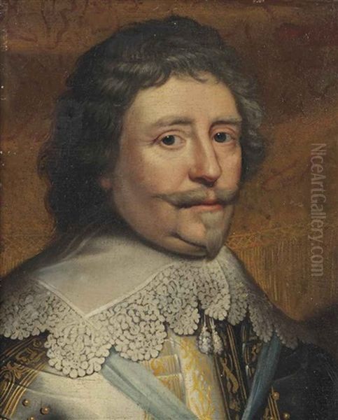 Portrait Of Frederik Hendrik (1584-1647), Prince Of Oranje, Bust-length, In Armour With A White Lace Collar Oil Painting by Gerrit Van Honthorst