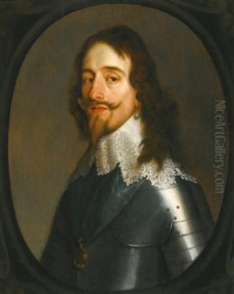 Portrait Of King Charles I, Half Length, Wearing Armour Oil Painting by Gerrit Van Honthorst