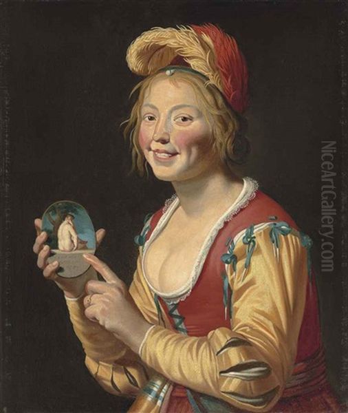 A Courtesan Holding An Obscene Image Oil Painting by Gerrit Van Honthorst