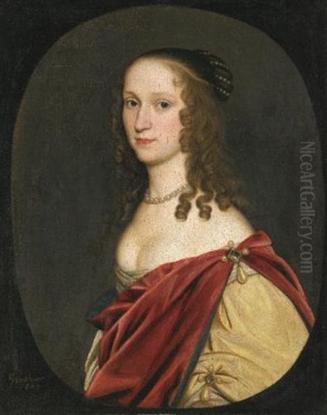 Portrait Of A Lady, Half Length, Wearing A Red Cloak Oil Painting by Gerrit Van Honthorst