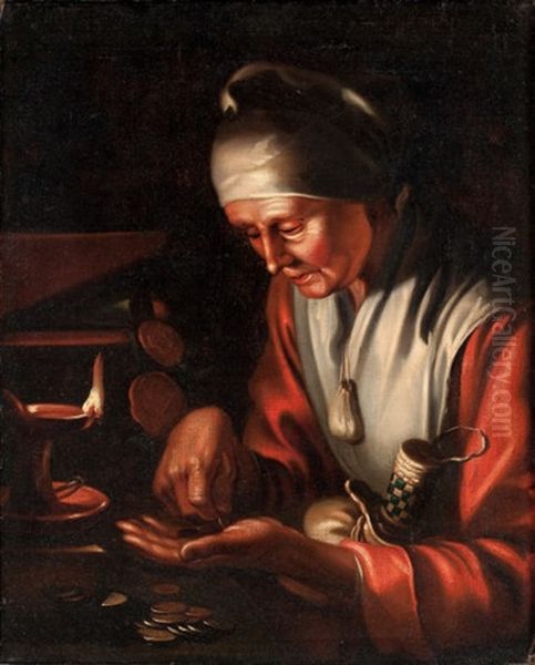 Old Woman Counting Money (allegory Of Avarice) Oil Painting by Gerrit Van Honthorst