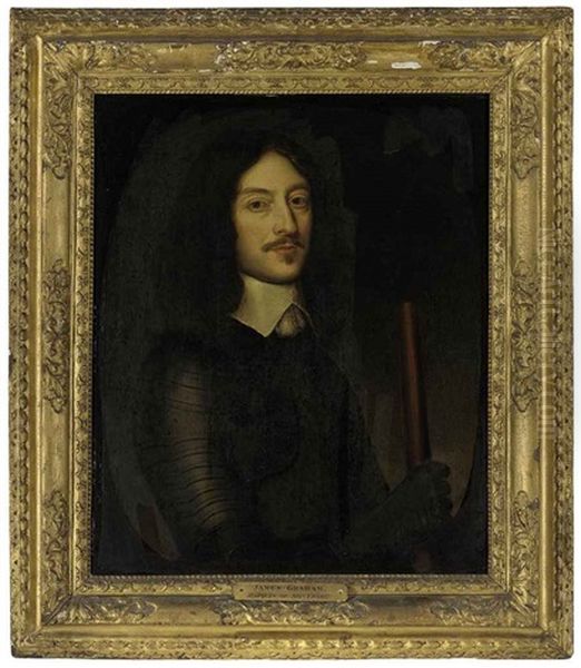 Portrait Of James Graham, 1st Marquess Of Montrose, In Armor, Holding A Baton Of Command Oil Painting by Gerrit Van Honthorst