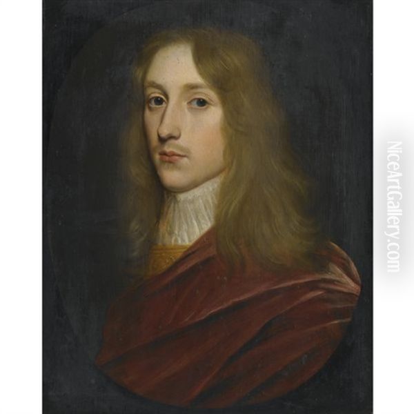 Portrait Of A Gentleman, Wearing A Red Cloak And Lace Cravat (prince Rupert Of The Rhine?) Oil Painting by Gerrit Van Honthorst