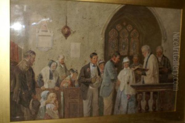 A Village Wedding Oil Painting by Joseph H. Barnes