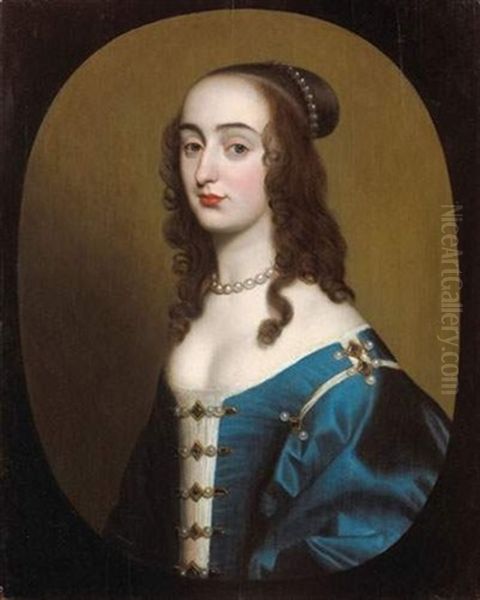 Portrait D'henriette Marie, Princesse Palatine (on 3 Panels) Oil Painting by Gerrit Van Honthorst