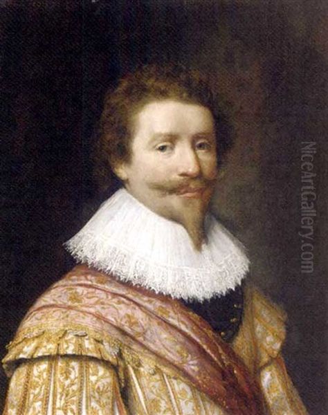 Portrait Of A Nobleman In A Gold Embroidered Coat (frederik Henderick, Prince Of Orange?) Oil Painting by Gerrit Van Honthorst