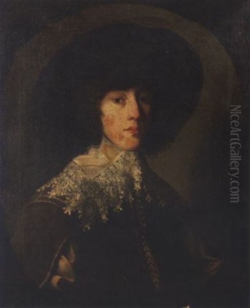 Portrait Of Rupert, Prince Palatine, In A Black Slashed Doublet With A Lace Collar And A Black Hat Oil Painting by Gerrit Van Honthorst