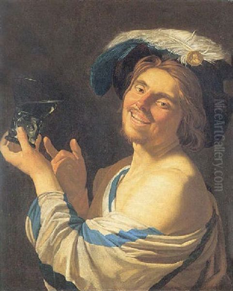 Merry Toper Holding A Wine Glass Oil Painting by Gerrit Van Honthorst