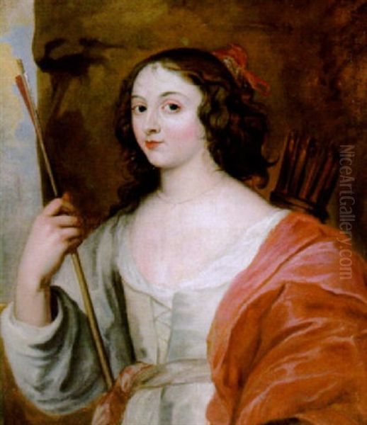 Bildnis Einer Dame Als Diana Oil Painting by Gerrit Van Honthorst