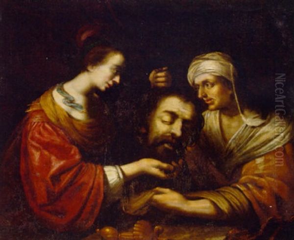 Salome And Herodias With The Head Of Saint John The Baptist Oil Painting by Gerrit Van Honthorst